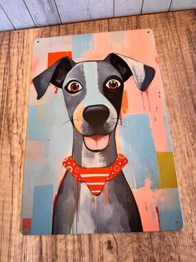 Gray Dog Metal Sign Cute Dog Lover Gift Decor Gift Idea Rescue Hound Dog NEW!
